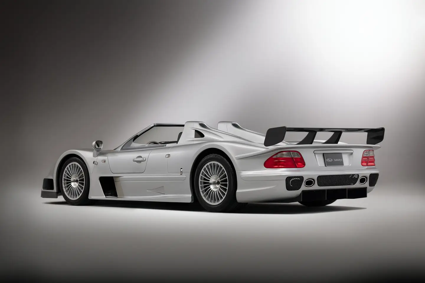 The Mercedes CLK GTR Roadster for sale is a GT1 race car with an open-air cockpit
