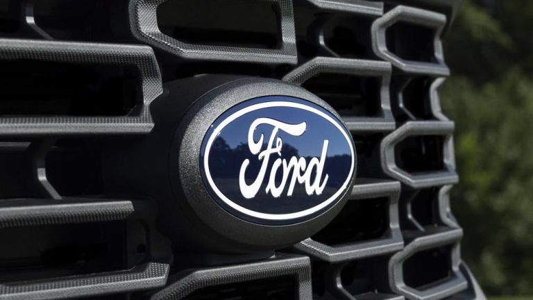 The new Ford Blue Oval logo gets a more straightforward look on the Ford F-150