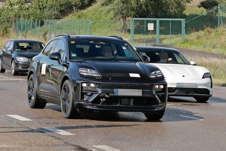 The 2024 Porsche Macan EV has a roof that looks like that of a car, according to spy photos