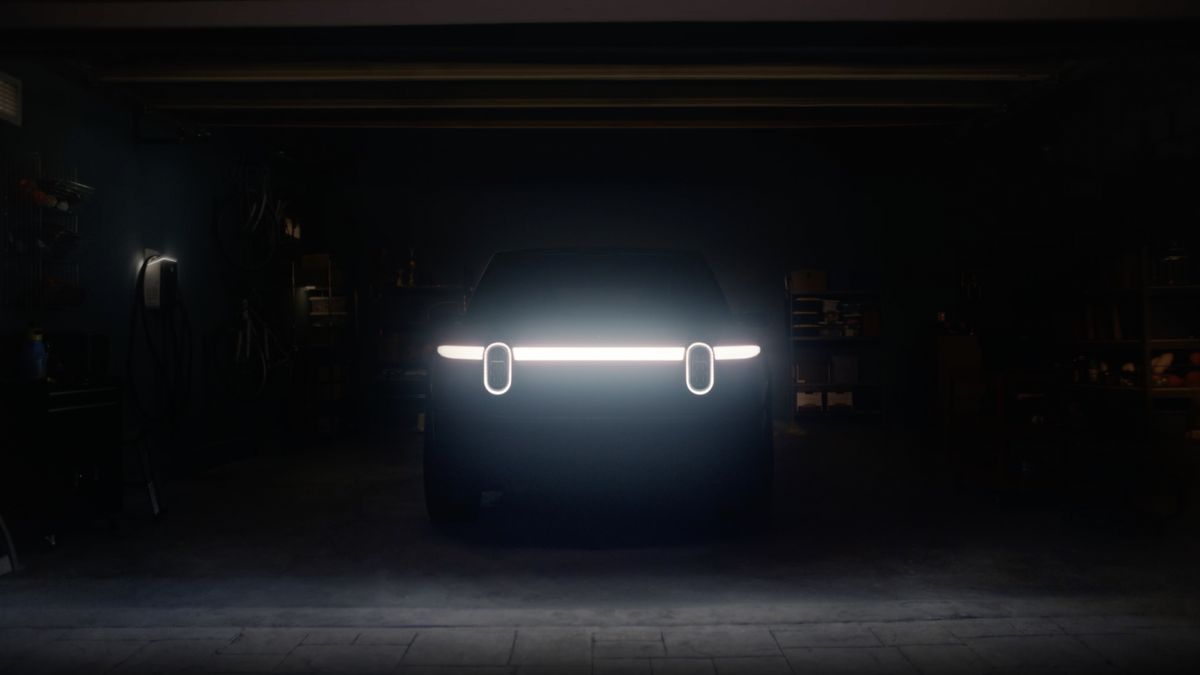 This is a sneak peek at the Rivian R2, a smaller electric SUV that will be shown off on March 7
