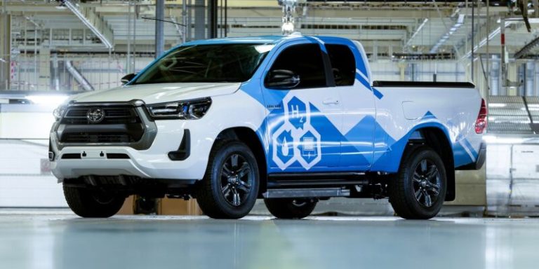 Toyota used a Mirai Powertrain to make a hydrogen fuel cell Hilux pickup truck