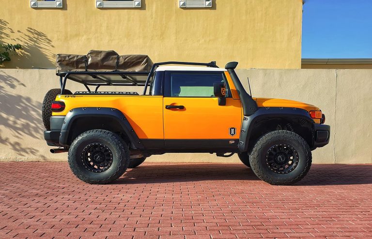 Toyota’s “FJ Bruiser” is a Land Cruiser pickup truck with a NASCAR V8 engine only sold at SEMA