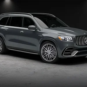 Gray Mercedes-Benz GLS SUV shown in a studio in front three-quarter view for a Mercedes-Benz GLS Review.