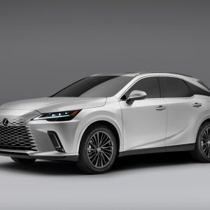 2026 Lexus RX luxury SUV in white shown in studio side profile