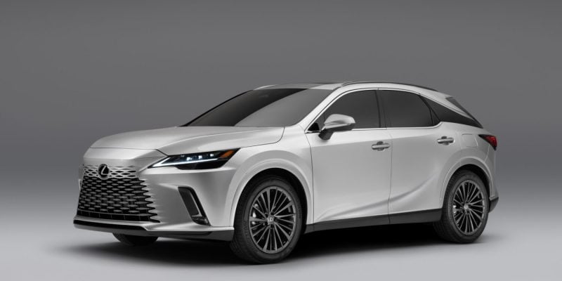 2026 Lexus RX luxury SUV in white shown in studio side profile