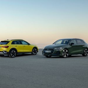 2026 Audi A3 Sportback parked outdoors with two color options