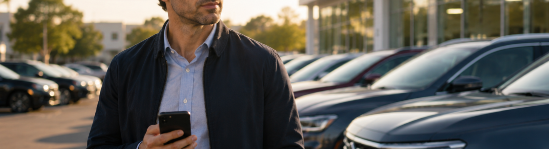 Shopper researching the best car buying programs at a dealership