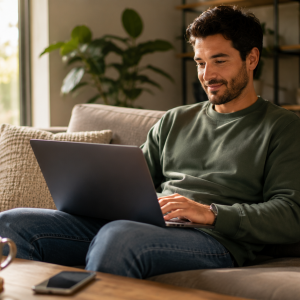 Shopper researching the best free car buying tools from home