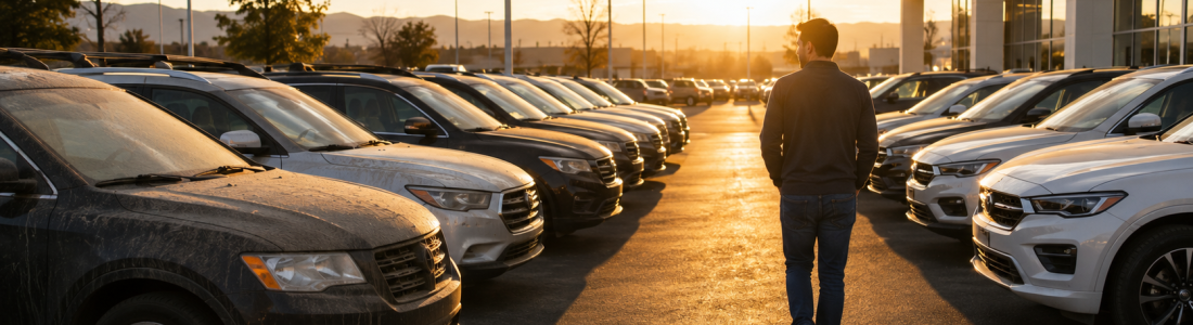 Shopper comparing dealership inventory at the best time to buy a new car