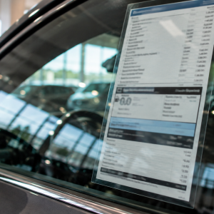 Destination charge listed on a new car window sticker