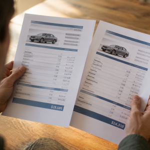 Invoice price vs. market price comparison using two vehicle price sheets