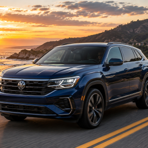2026 Volkswagen Atlas Cross Sport parked outdoors, showing its coupe-styled roofline