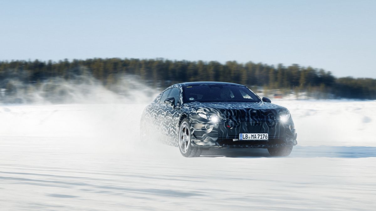 It looks like the 2026 Mercedes-AMG EV is being teased by tests done in the snow
